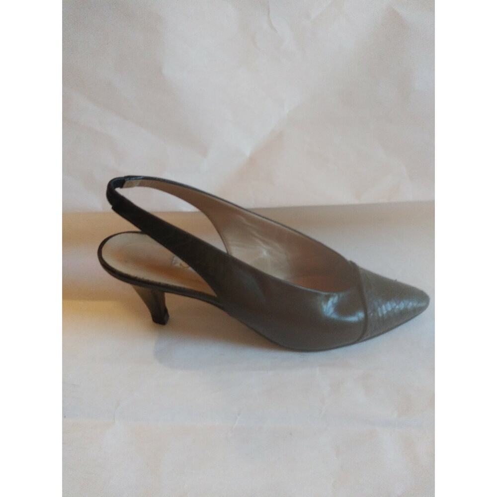 Vintage GUCCI SHOES SLINGBACKS black LEATHER towline snakeskin sz 38.5 AA 8.5 - Picture 5 of 11